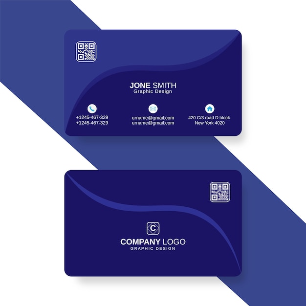 plantilla de tarjeta de visita creativa azul y blanca de medianoche