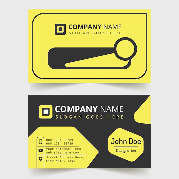 Plantilla de tarjeta de visita creativa el diseño minimalista viene con colores estándar amarillo y negro