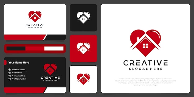 Plantilla de tarjeta de visita de diseño de logotipo de corazón y casa