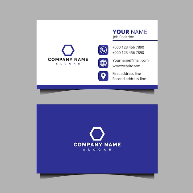 plantilla de tarjeta de visita de doble cara diseño vectorial tarjeta de visita azul simple