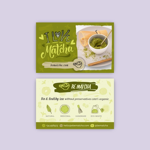 Vector plantilla de tarjeta de visita de doble cara de té matcha