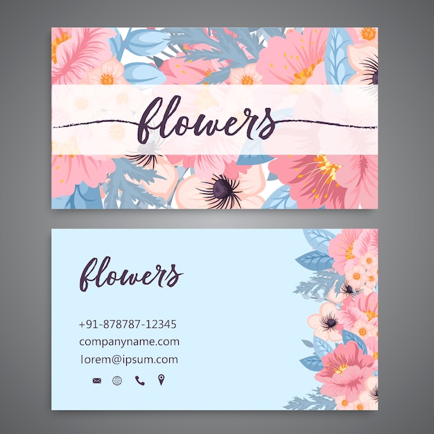 Vector plantilla de tarjeta de visita con flores de acuarela