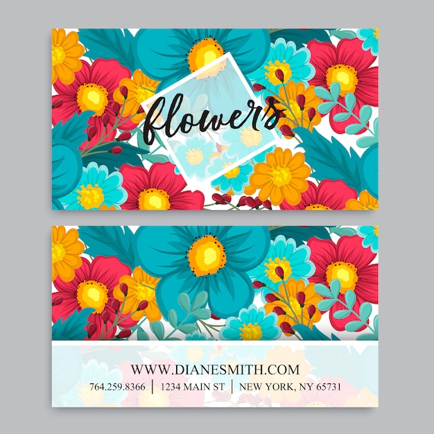 Plantilla de tarjeta de visita con flores de colores