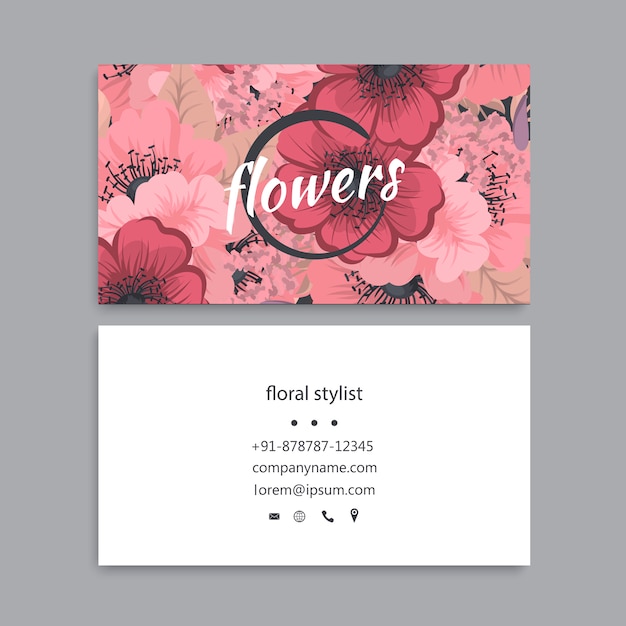 Plantilla de tarjeta de visita con flores de colores