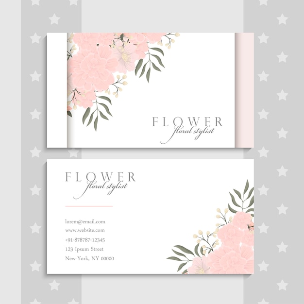 Vector plantilla de tarjeta de visita con flores rosas.