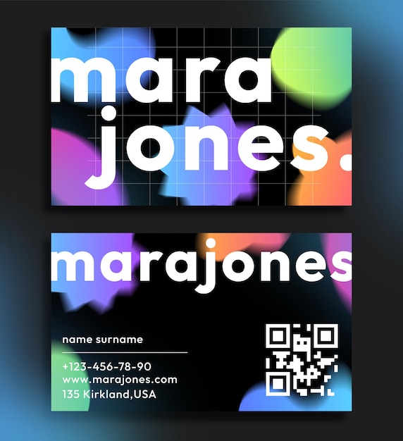 plantilla de tarjeta de visita con gradiente y código qr