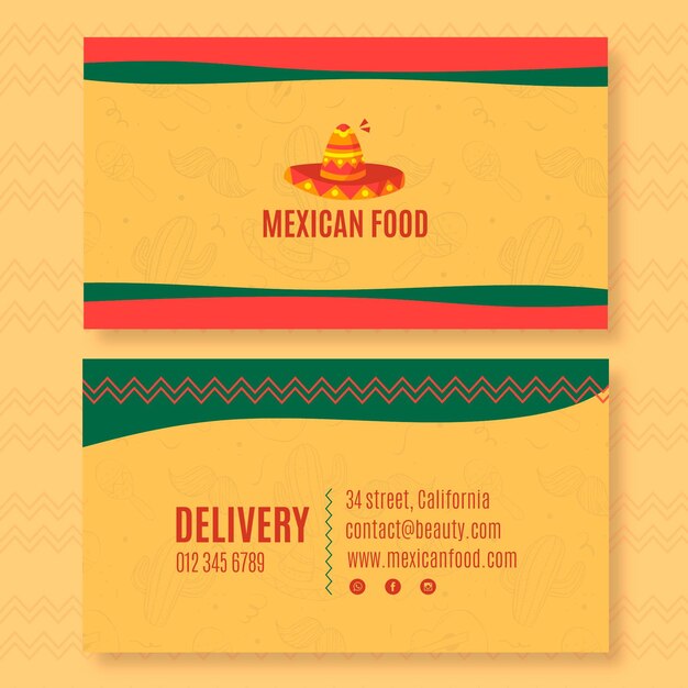 Plantilla de tarjeta de visita horizontal de doble cara para restaurante de comida mexicana