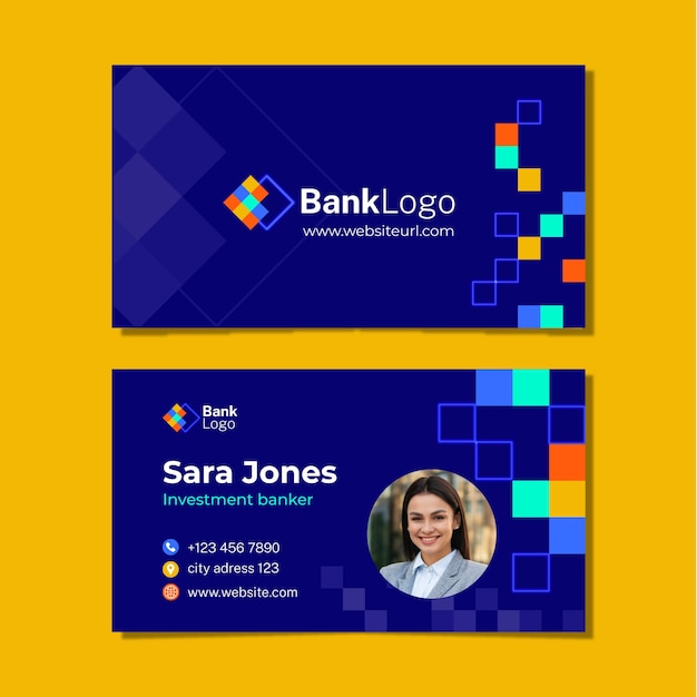 Vector plantilla de tarjeta de visita horizontal plana de banco y finanzas