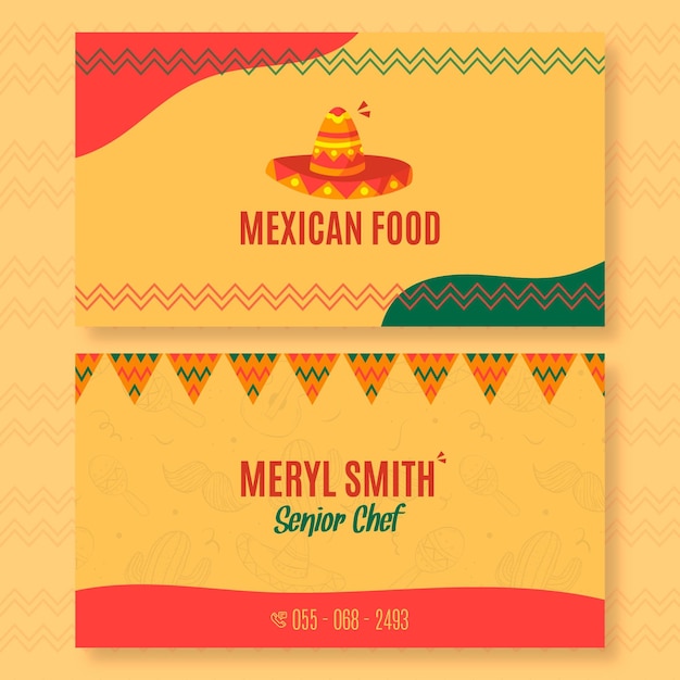 Vector plantilla de tarjeta de visita horizontal para restaurante de comida mexicana