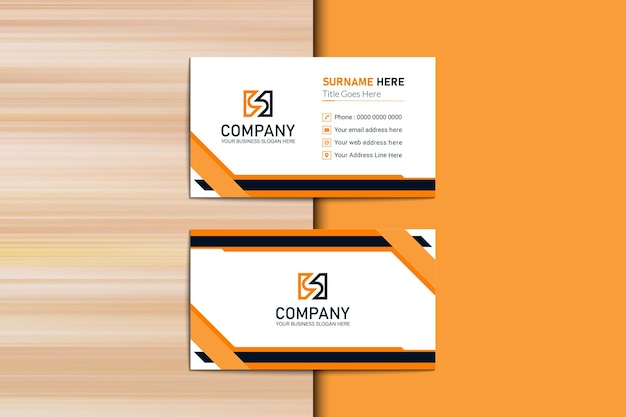 Plantilla de tarjeta de visita limpia y creativa moderna naranja diseño plano