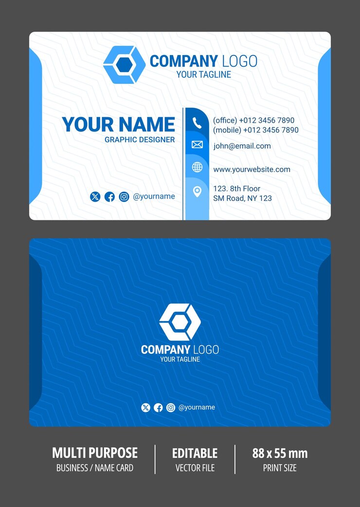 plantilla de tarjeta de visita con el logotipo de la empresa y la información de contacto