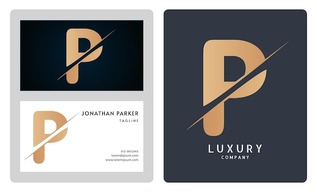 plantilla de tarjeta de visita de lujo logotipo de la letra P premium con diseño de tarjeta de negocio de lujo identidad corporativa elegante