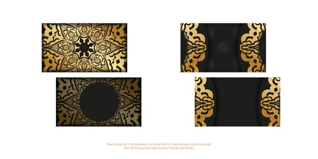 Plantilla de tarjeta de visita negra con estampado griego dorado