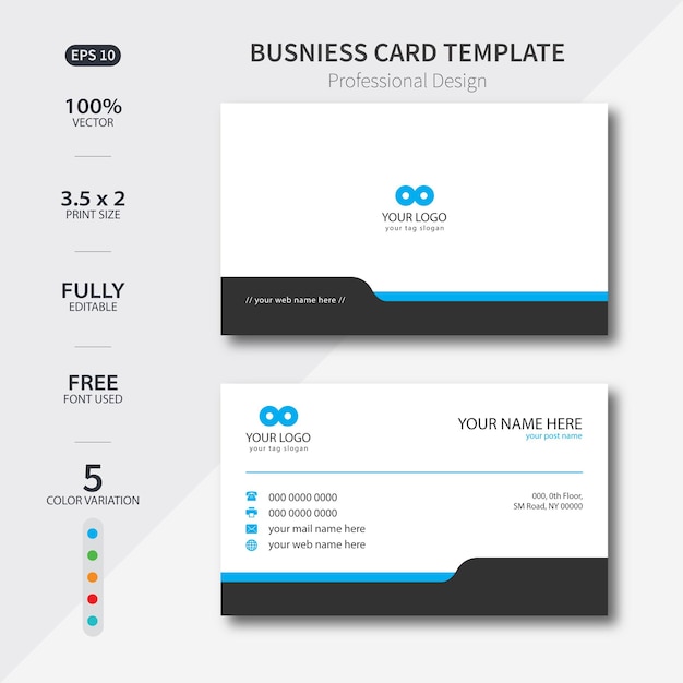 plantilla de tarjeta de visita profesional con 5 variaciones de colores