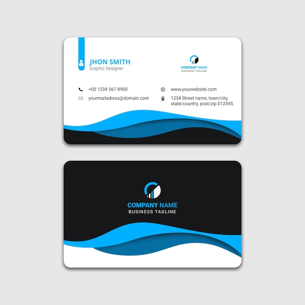 plantilla de tarjeta de visita profesional azul y negra