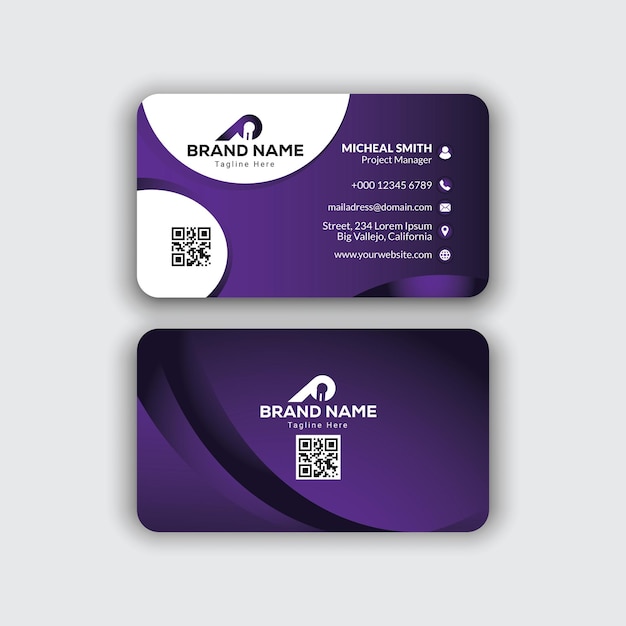plantilla de tarjeta de visita profesional corporativa creativa y moderna de color púrpura