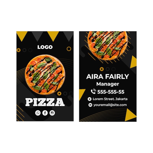 Vector plantilla de tarjeta de visita de restaurante de pizza