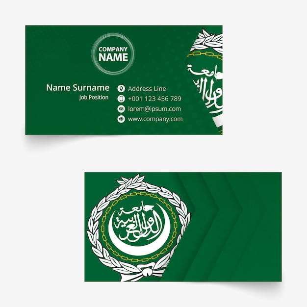Plantilla de tarjeta de visita de tamaño estándar de 90x50 mm de la bandera de la liga árabe con sangrado debajo de la máscara de recorte