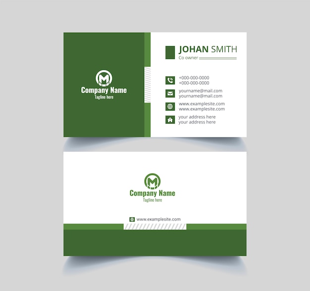 Plantilla de tarjeta de visita y tarjeta de presentación mínima moderna creativa blanca y verde