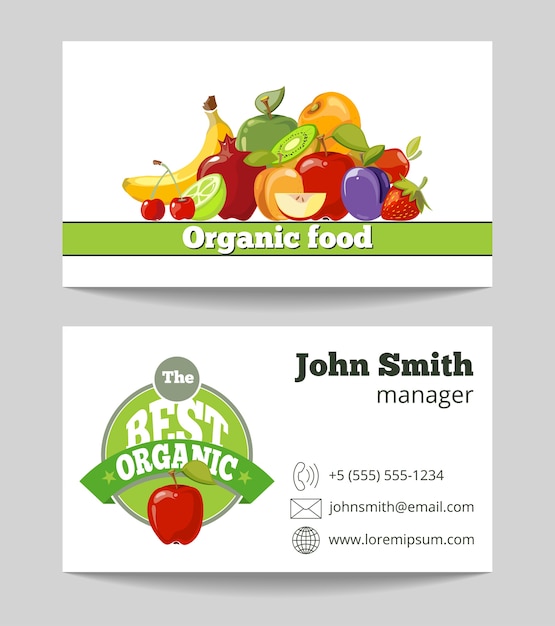 Plantilla de tarjeta de visita tienda de alimentos orgánicos para la granja de frutas