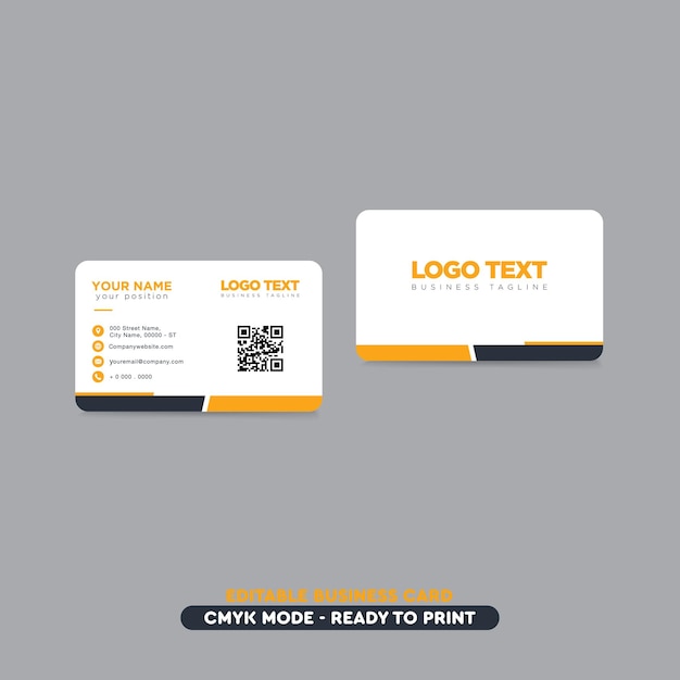 plantilla de tarjeta de visita vectorial negra y amarilla con código QR