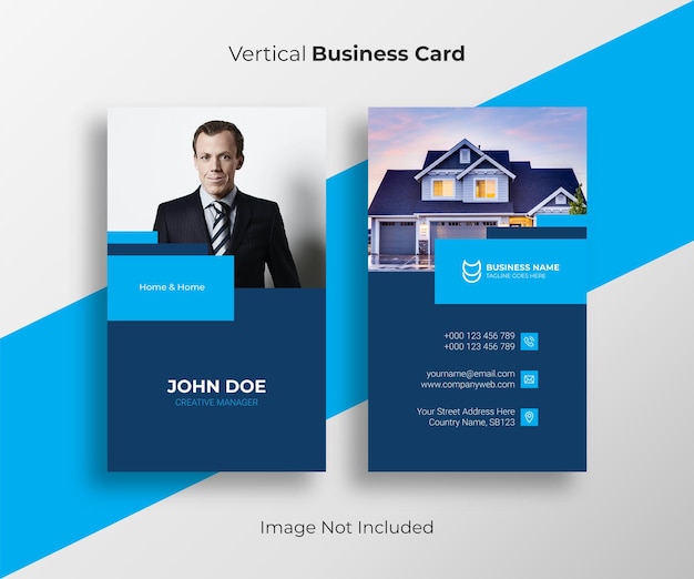 Plantilla de tarjeta de visita vertical azul profesional elegante inmobiliaria corporativa