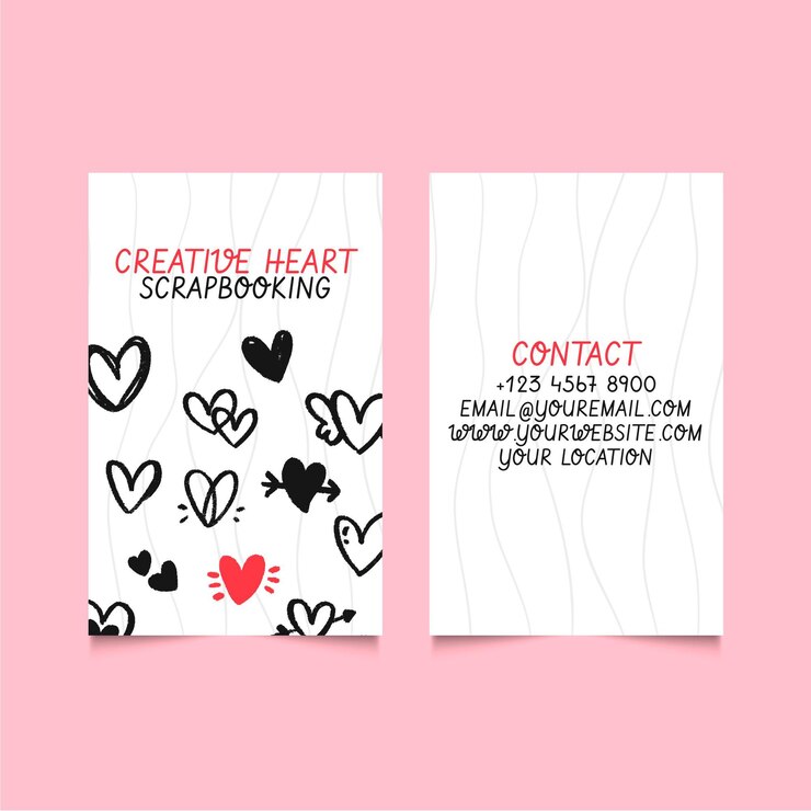 Vector plantilla de tarjeta de visita vertical con corazones garabatos