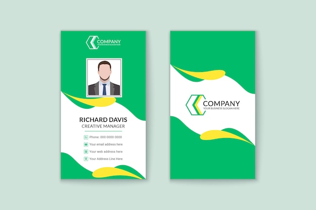 plantilla de tarjeta de visita vertical profesional simple verde y amarillo