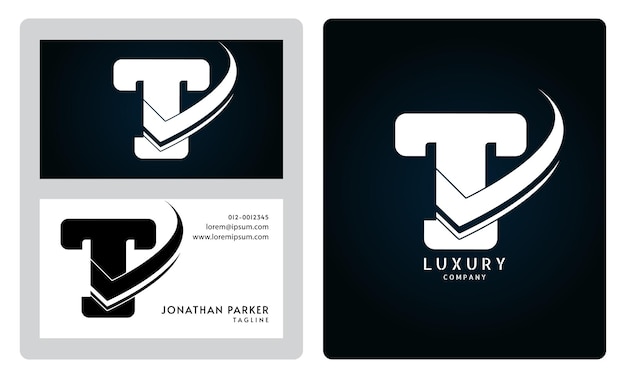 plantilla de tarjeta de visita Vip Logotipo de la letra T premium con diseño de tarjeta de presentación de lujo Identidad corporativa elegante
