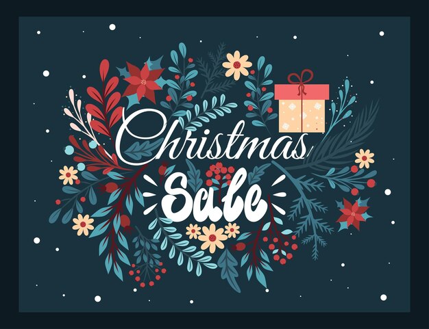 Plantilla para tarjetas de flores de Navidad y Año Nuevo Venta de Navidad Magia de invierno Ilustraciones vívidas