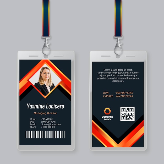 Vector plantilla de tarjetas de identificación abstracta con foto