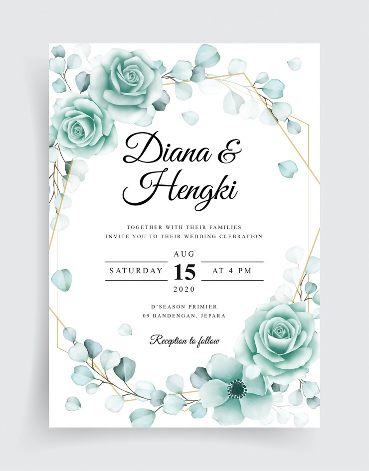 Vector plantilla de tarjetas de invitación de boda elegante con eucalipto acuarela