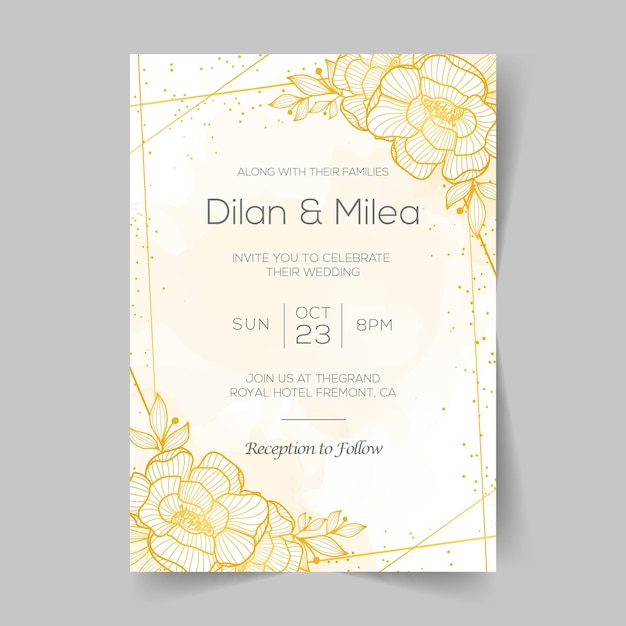 Plantilla de tarjetas de invitación de boda elegante