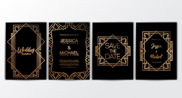 Plantilla de tarjetas de invitación de boda de lujo premium