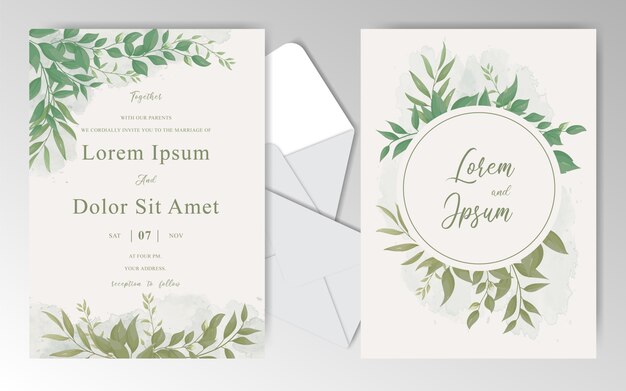 Plantilla de tarjetas de invitación de boda vintage verde