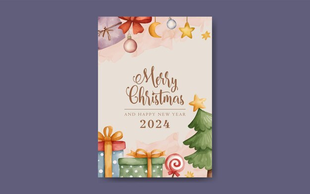 Plantilla de tarjetas postales de Navidad en acuarela