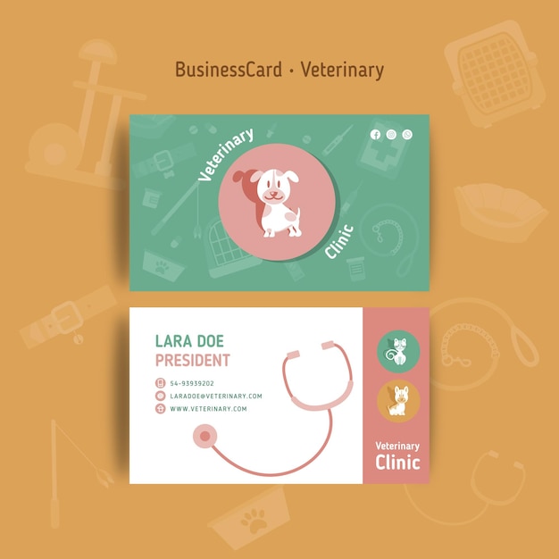 Vector plantilla para tarjetas de visita veterinarias de doble cara