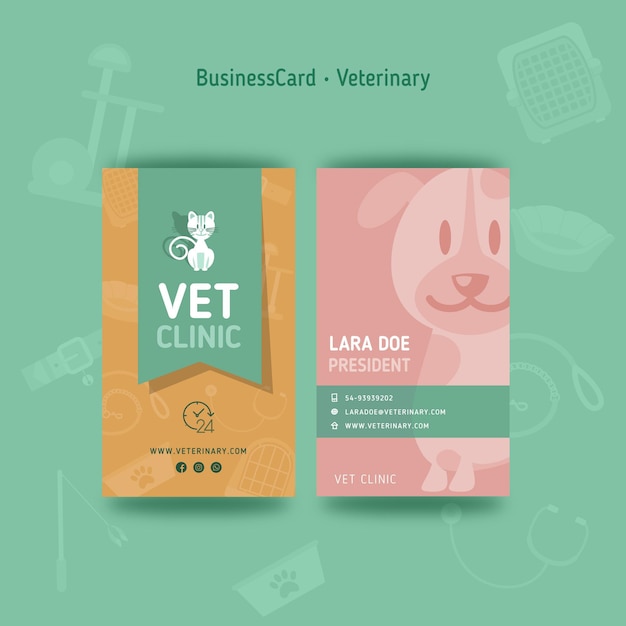 Vector plantilla para tarjetas de visita veterinarias de doble cara