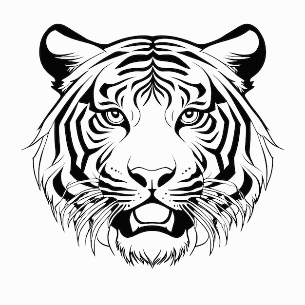 Vector plantilla de tatuaje de tigre dibujo ilustración vectorial en blanco y negro