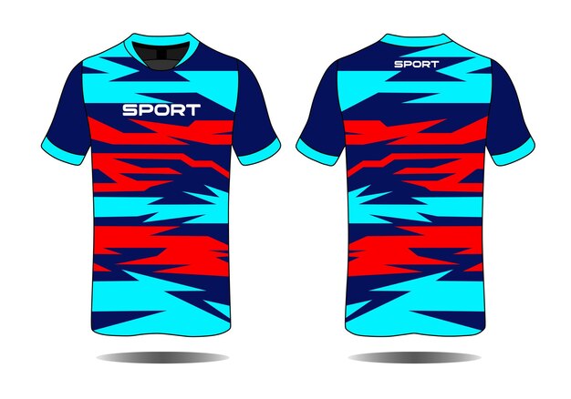 Plantilla textil vectorial de diseño de camiseta deportiva azul y roja