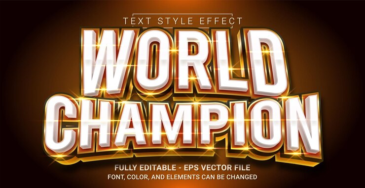 Vector plantilla de texto gráfico editable con efecto de estilo de texto de campeón mundial