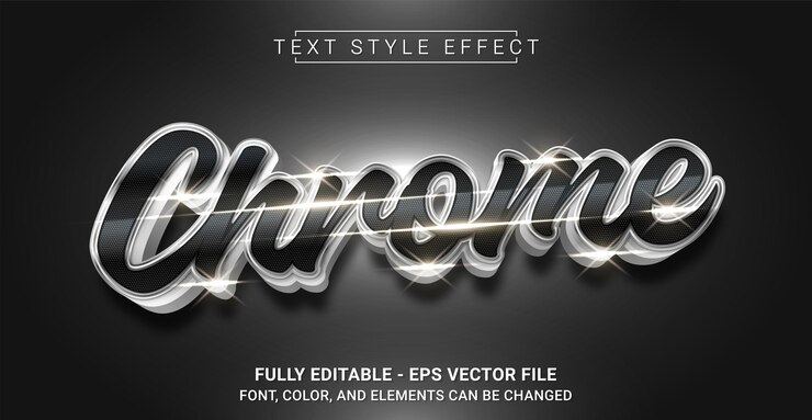 Vector plantilla de texto gráfico editable con efecto de estilo de texto cromado