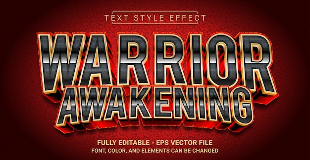Vector plantilla de texto gráfico editable con efecto de estilo de texto del despertar del guerrero