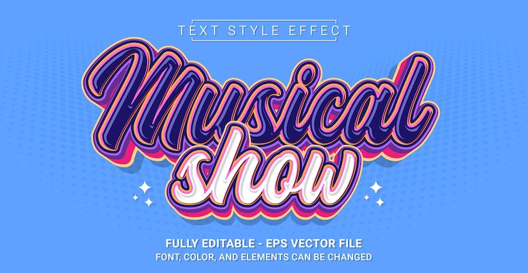 Vector plantilla de texto gráfico editable con efecto de estilo de texto de espectáculo musical