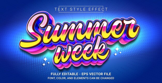 Vector plantilla de texto gráfico editable con efecto de estilo de texto de semana de verano