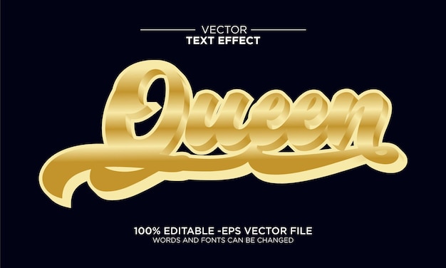 Vector plantilla de tipografía de efecto de texto de reina 3d editable vectorial