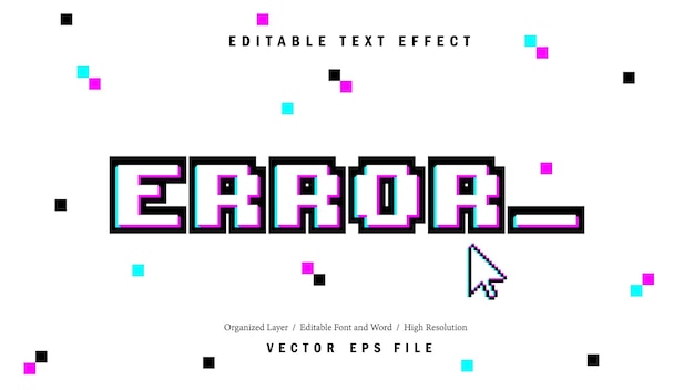 Plantilla de tipografía de fuente de error editable Estilo de efecto de texto Logotipo de ilustración vectorial de letras