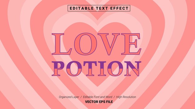 Plantilla de tipografía de fuente de poción de amor editable estilo de efecto de texto logotipo de ilustración vectorial