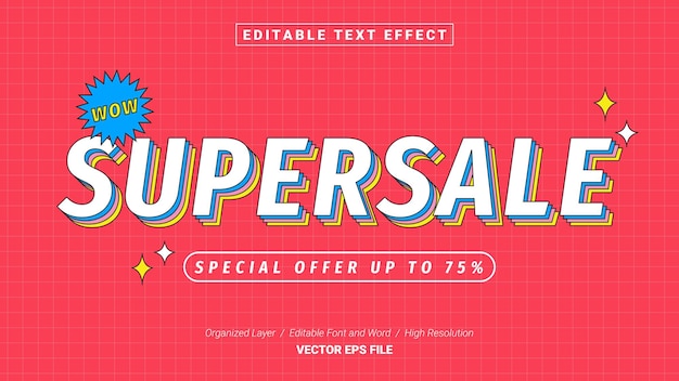 Plantilla de tipografía de fuente Supersale editable Efecto de texto Estilo Letras Ilustración vectorial Logotipo