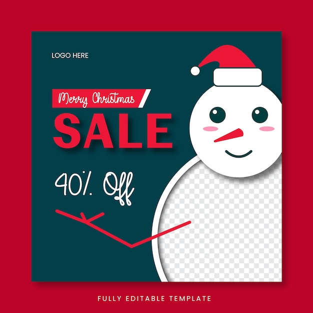 Plantilla totalmente editable de publicación de vector de hombre de nieve de venta de navidad